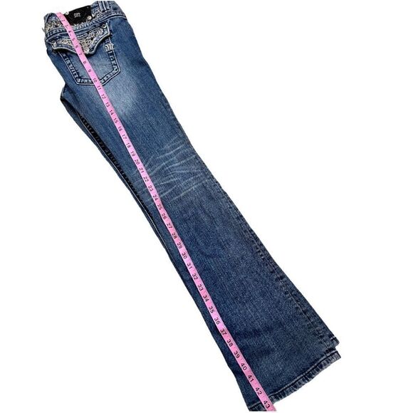 Miss Me JP6151B Boot Cut Low Rise Jeans Crystal Studded Flap Pockets medium wash - Picture 10 of 15
